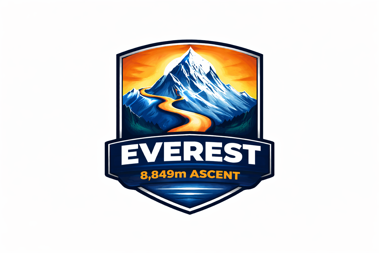 Snowy mountain summit with a winding trail